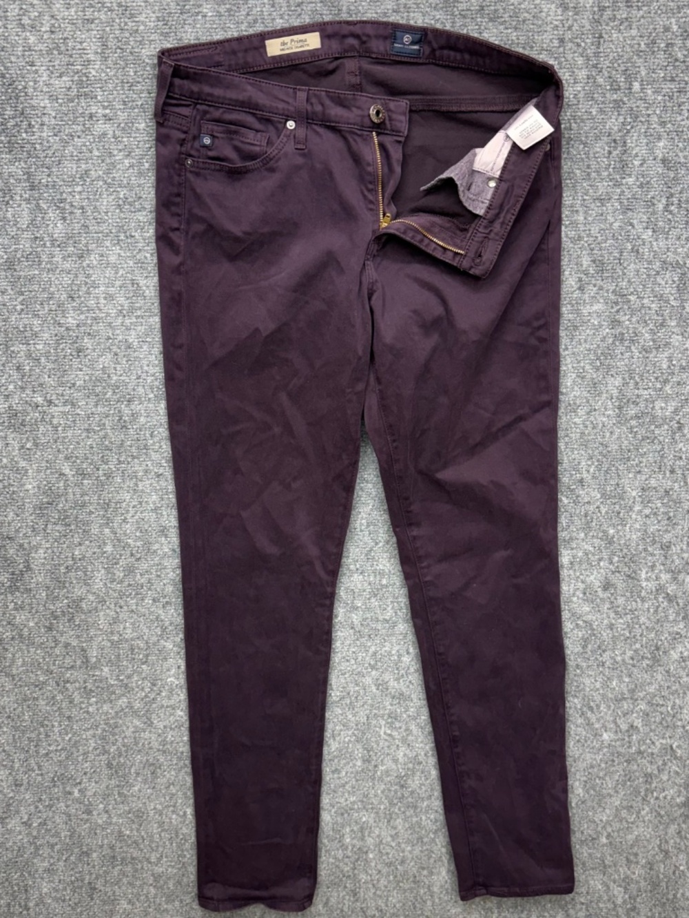 AG Adriano Goldschmidt Jeans The Prima Cigarette Leg Skinny Maroon 28R 28x30 - Picture 2 of 7